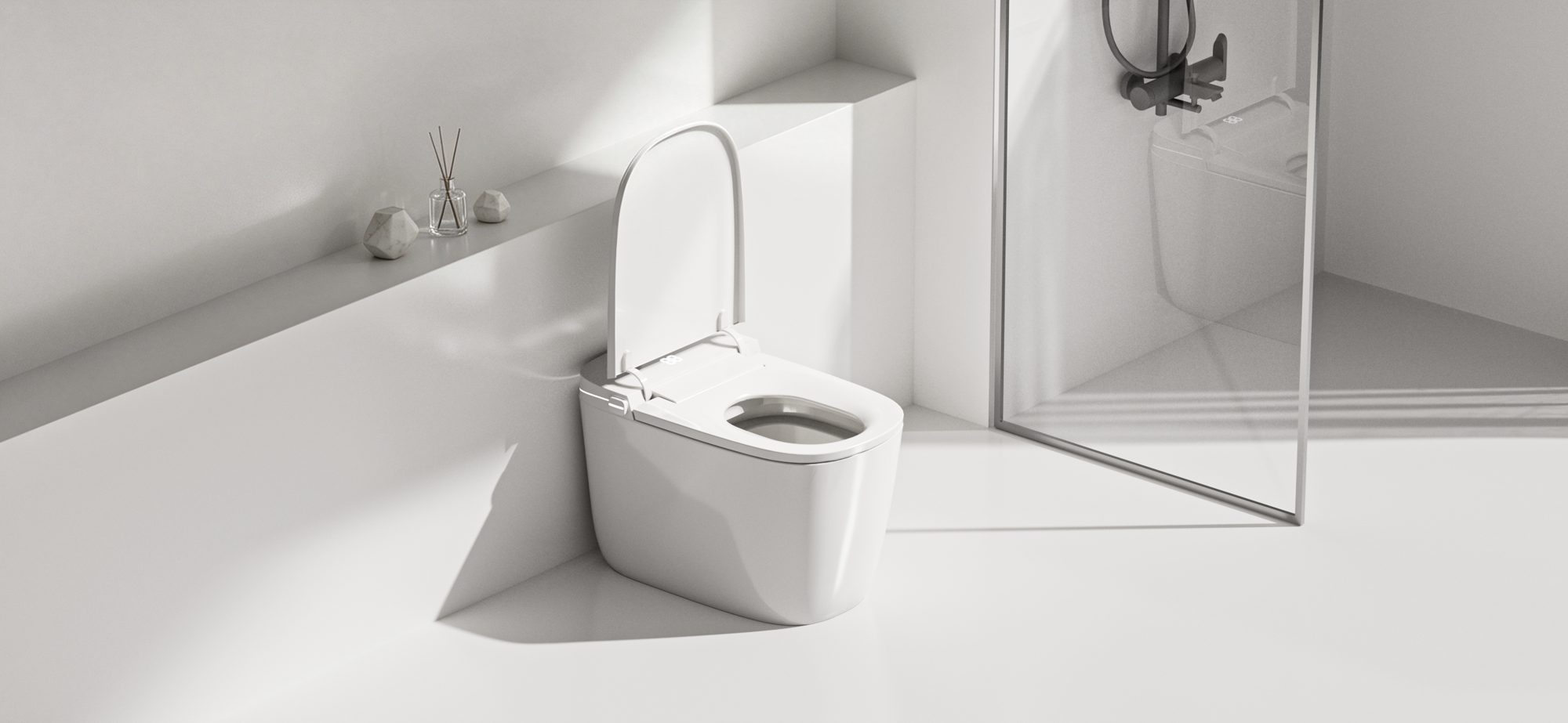 Nashi Square con la tapa abierta en un baño luminoso